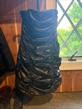 superdown Black Strapless Ruched Faux Leather Mini Dress